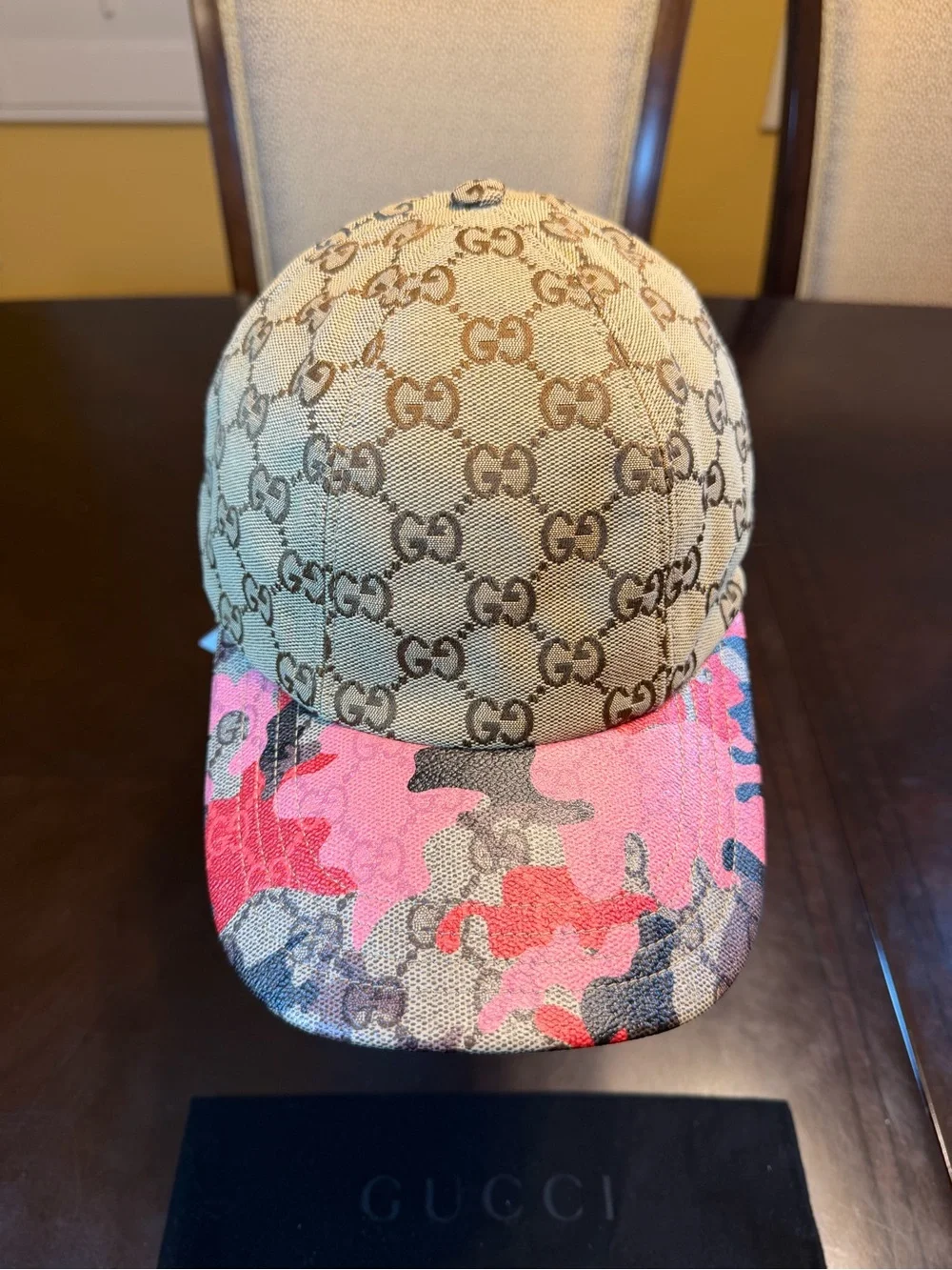 New Authentic Gucci GG Supreme Logo Baseball Hat Tan Pink Size L